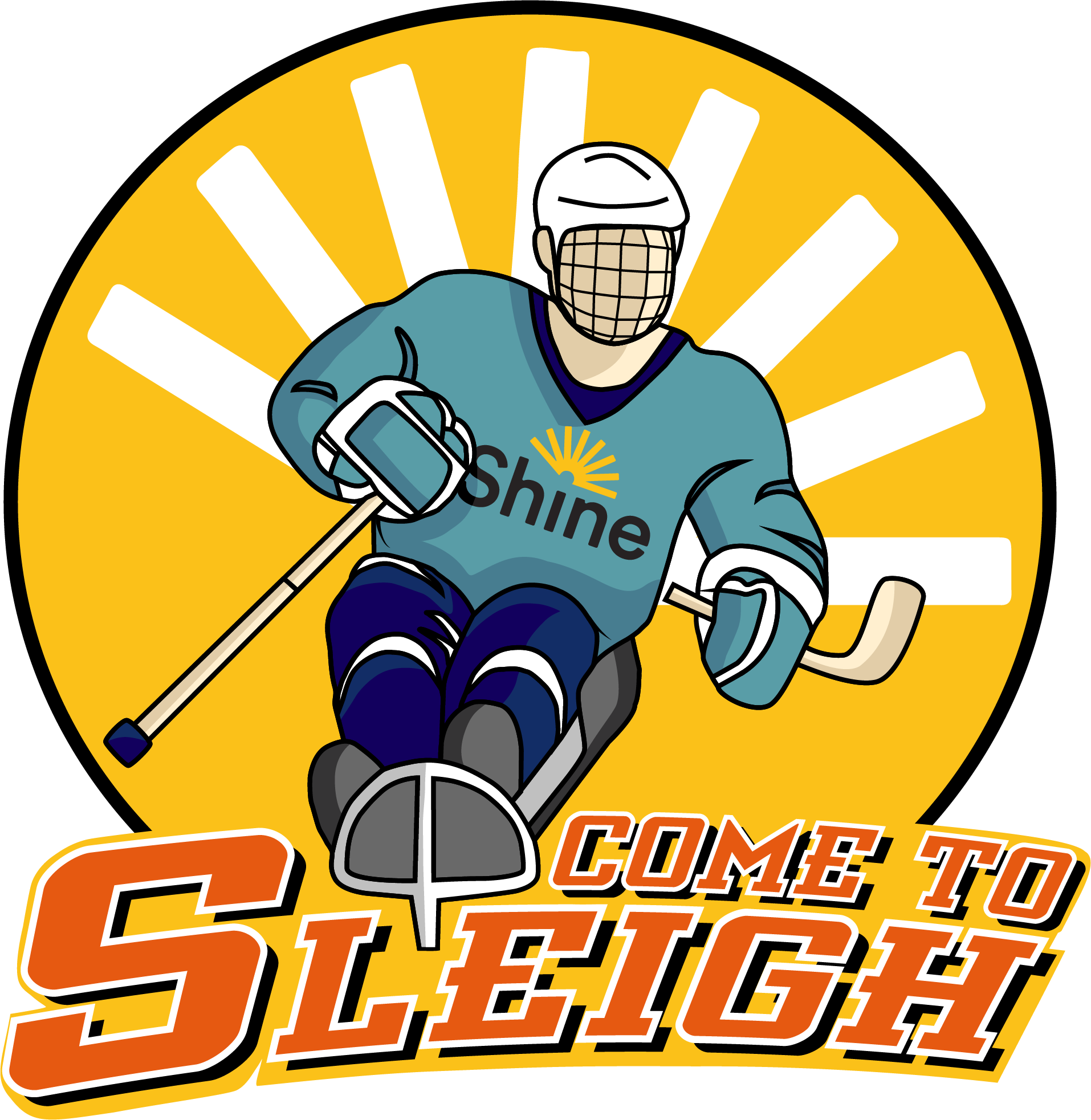 Logo of Sledge hockey player with title Come to Sleigh